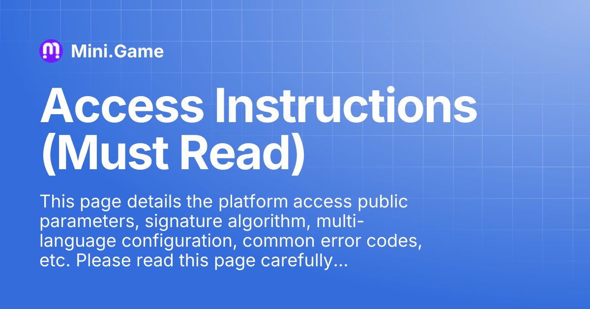 Access Instructions (Must Read) | English | Mini.Game